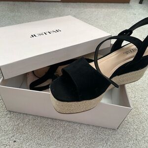 JustFab Black Espadrille Wedge Sandals
